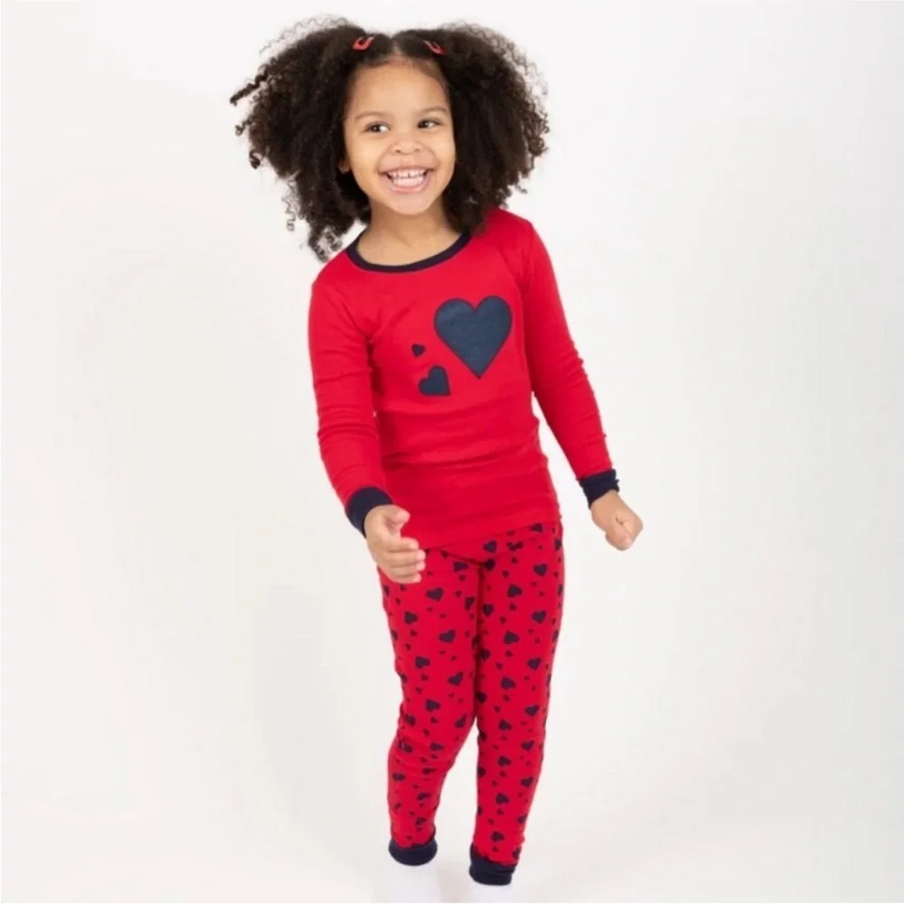 Leveret Red and Blue Cotton Heart Print Pajamas size 8 NEW
